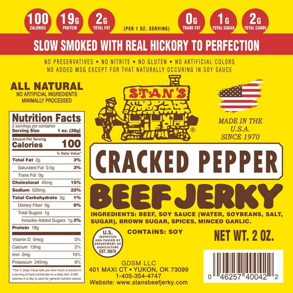 Stan’s Cracked Pepper Beef Jerky | Beef Jerky Snack Packs | Keto Snack | Gluten Free Snacks | 2oz Single Pack