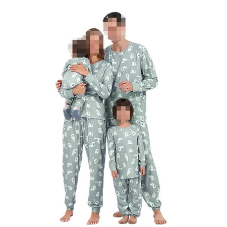 

EYIIYE Family Pajamas Matching Sets Halloween Ghost Print Sleepwear Loungewear Holiday PJS Set for Adults and Kids