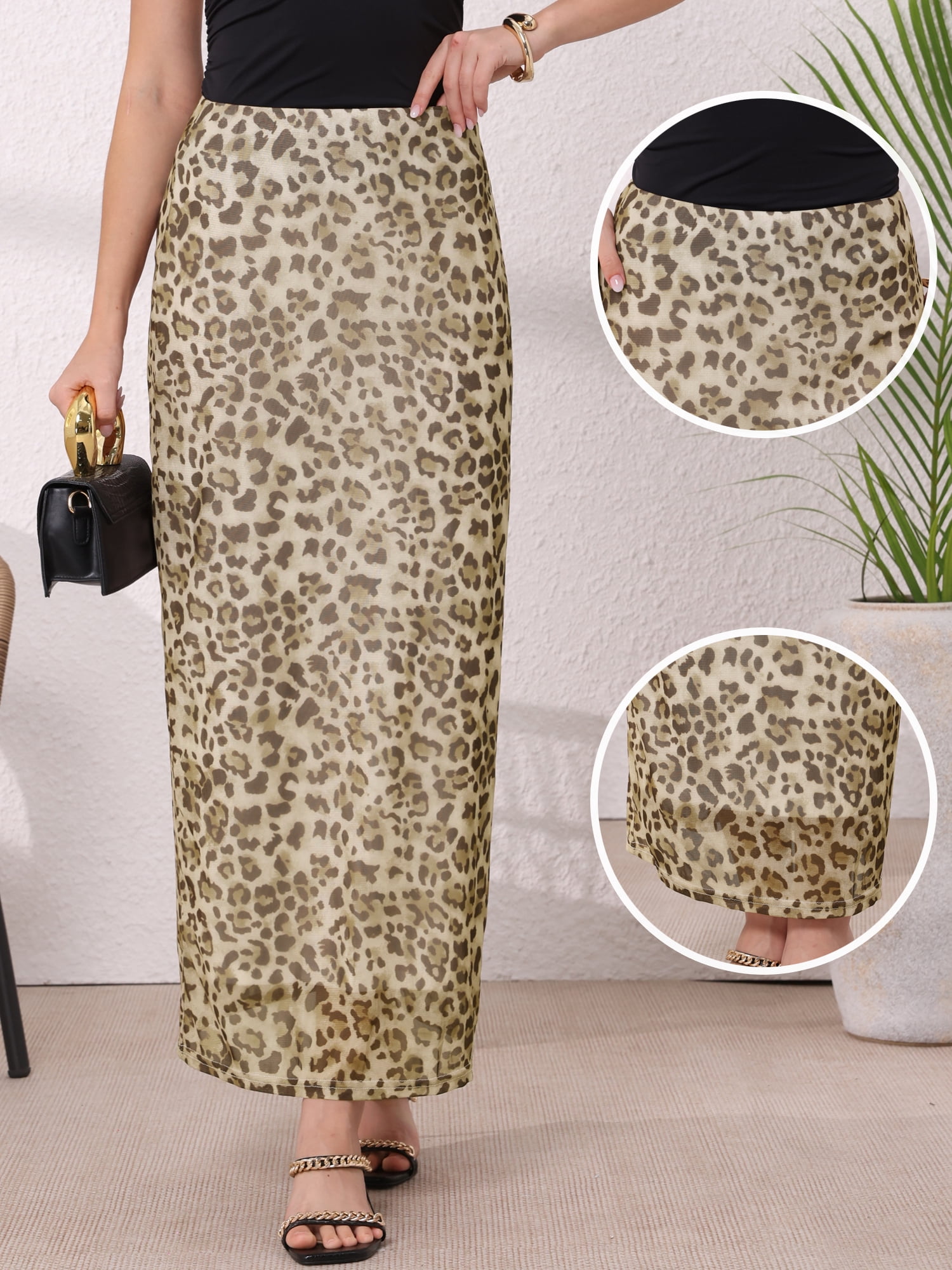 DARING DIVA Women's High Waisted Bodycon Y2k Slim Fit Trendy Large Brown Leopard