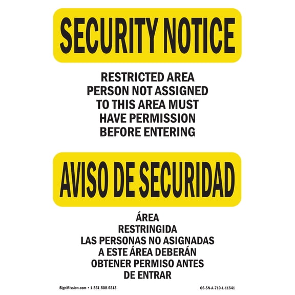 OSHA SECURITY NOTICE Sign - Restricted Area Not Assigned | Decal | Protect Your Business, Work Site, Warehouse & Shop Area | Made in the USA