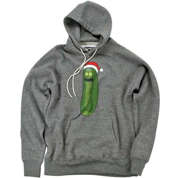 Rick And Morty Christmas, Merry Rickmas With Pickle Rick Unisex Adult Slim Fit Pull-Over Heather Hoodie, Athletic Heather, Small