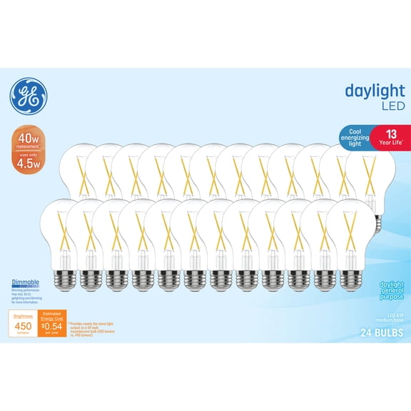 GE General Purpose Bulbs A19 LED Light Bulbs, 40 Watt Replacement, Daylight (24 Pack)