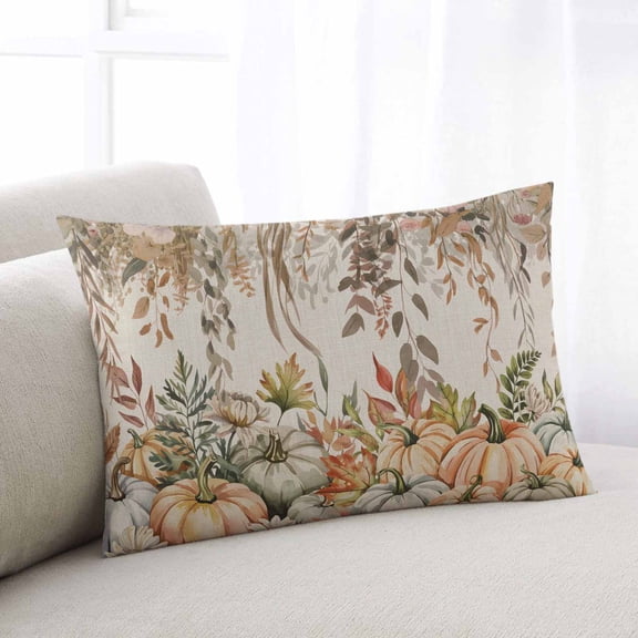 Pumpkins Fall Throw Pillow Covers, Thanksgiving Botanical Eucalyptus Leaves Rustic Soft Breathable Pillow Cases with Zipper for Sleeping, Body Pillowcases for Couch Bed Sofa Chair 24x36 Inches