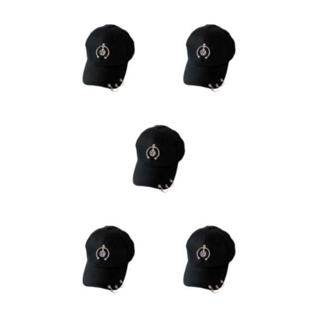 kurtrusly Hip Hop Baseball Cap With Ring Decor For Stylish Look Ring Baseball Cotton Hat Classic Beach Breathable Match Style Semi-ring Black 5Set