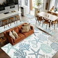 thumbnail image 5 of Blue Green Coastal 2.7x5 Area Rugs, Summer Beach Coral Shell Ocean Non-Skid Rubber Backing Large Rectangle Rugs - Living Room Bedroom Home Office, Indoor Floor Mat Carpets Washable Rug, 5 of 9