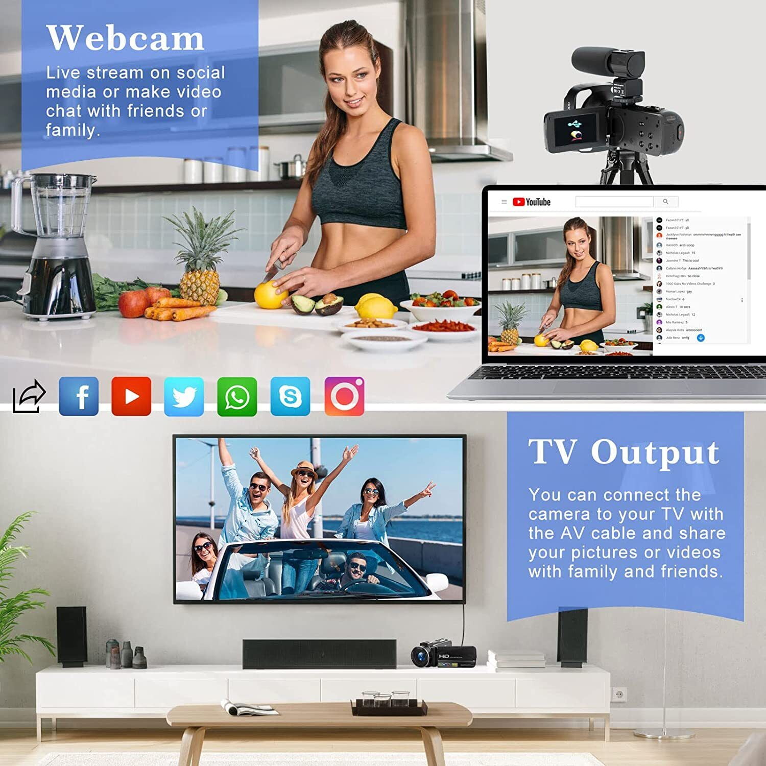 Video Camera Camcorder HD 1080P Digital Video Camera YouTube Live Stream Vlogging Recorder with Microphone