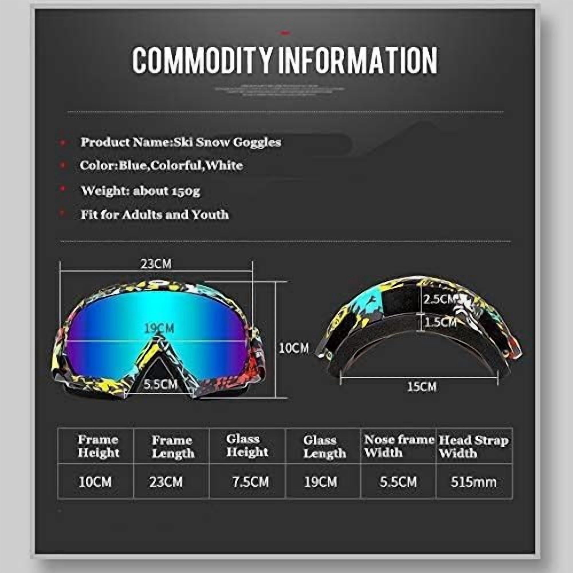JJEAN-OTG Ski Snow Goggles, UV Protection Anti Fog Snowboard Goggles for Men Women Youth