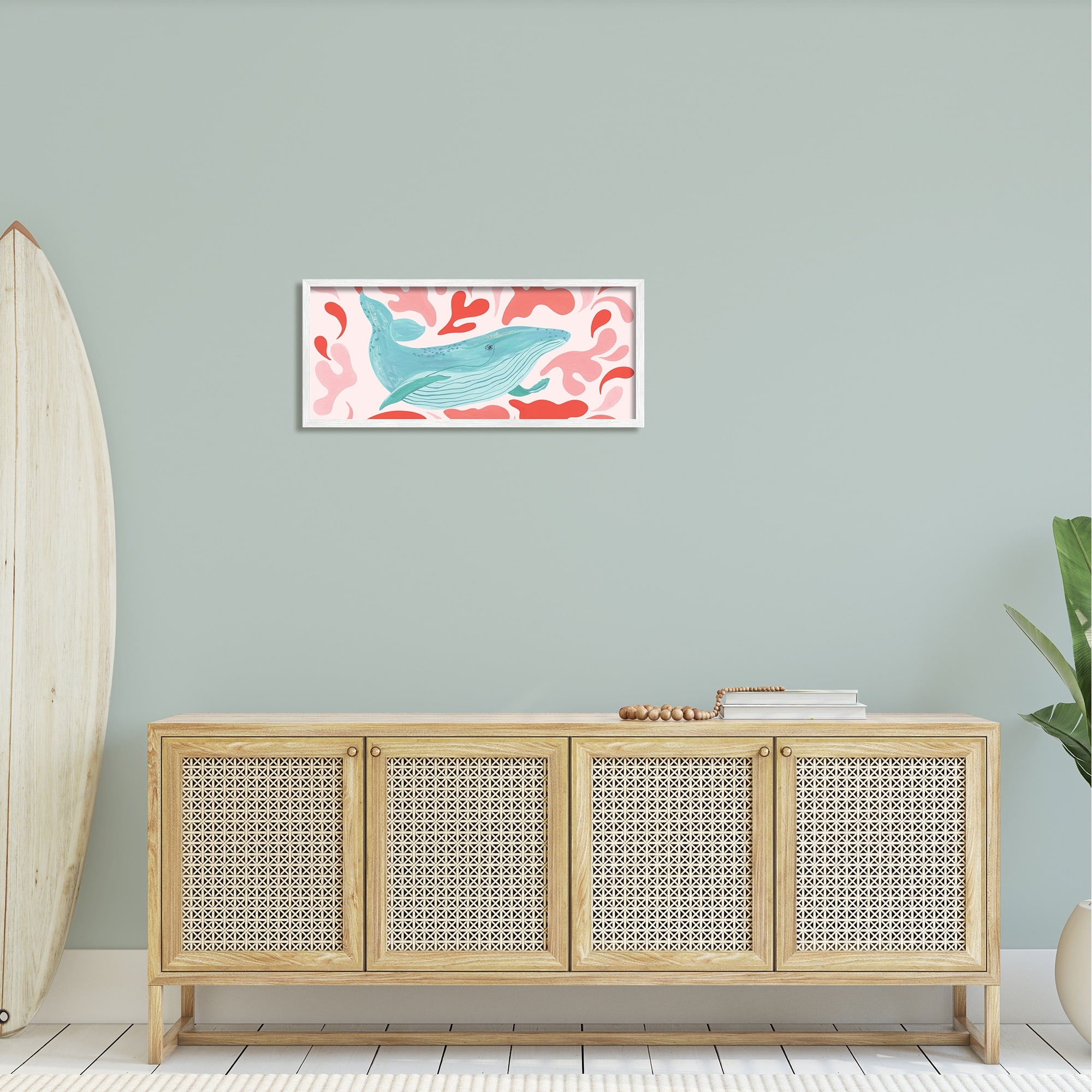 Stupell Industries Nautical Whale Pink Abstract Shapes Pattern Graphic Art White Framed Art Print Wall Art, Design by Aralma