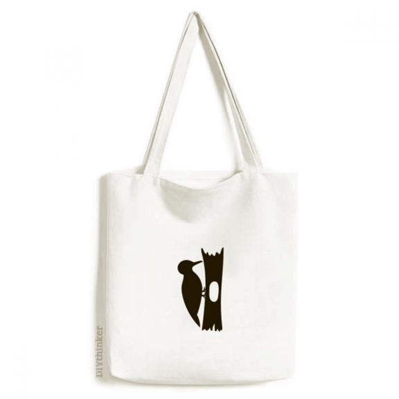 Black Woodpecer Animal Portrayal Tote Canvas Bag Shopping Satchel Casual Handbag