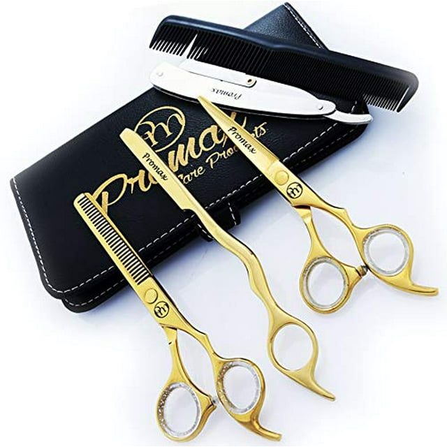 ProMax Professionnel Ensemble de 5 Ciseaux de Barbier en Titane Doré 11-4600
