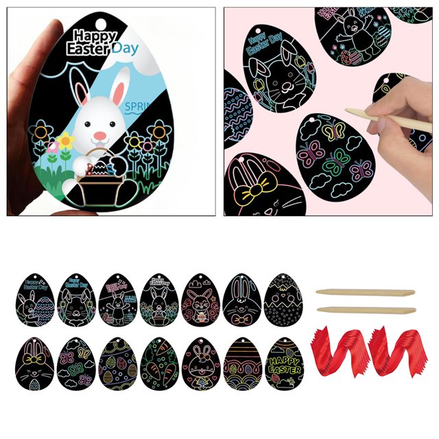 Juego de 14 Hojas de Papel para Rascar Huevos de Pascua para Niños, Manualidades para Rascar en Negro, Manualidades Divertidas para Niñas, Niños, Cump Baoblaze Papel de rascar de Pascua