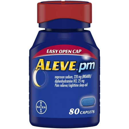 Aleve PM Caplets, Fast Acting Sleep Aid and Pain Relief for Headaches, Muscle Aches, Non-Habit Forming 220 mg Naproxen Sodium and 25 mg Diphenhydramine HCl Capsules, 80 count