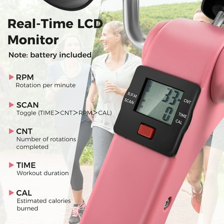 Costway - Under Desk Exercise Bike Pedal Exerciser with LCD Display for Legs & Arms Workout Pink - Pink