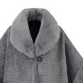 thumbnail image 4 of UTSJKR Women Cable Embossed Faux Fur Collar Cape Coat Buckle Closure Loose Poncho Jacket for Autumn Winter Wear Gray, 4 of 4