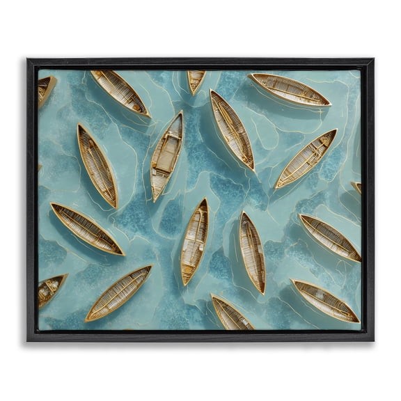 Harmonious Canoes on Water Black Framed Floater Canvas Wall Art, design by Franklyn Gregory