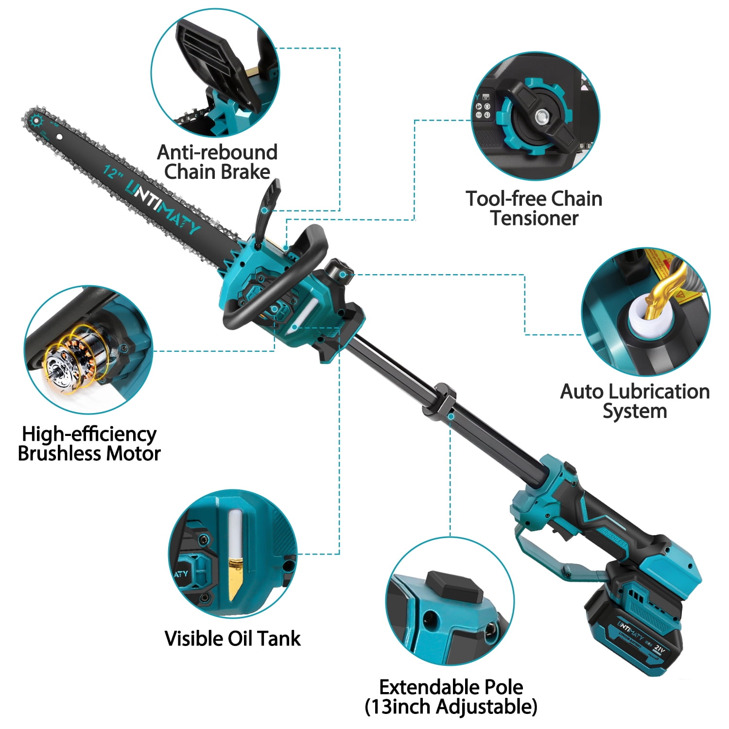 UNTIMATY Battery Chainsaw 12 inch Electric Chainsaw Cordless Chain