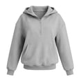 thumbnail image 4 of Girls Half Zip Hooded Sweatshirt Kids Trendy Plain Pullover Hoodies with Kangaroo Pockets Oversized Drop Shoulder Outerwear, 4 of 4