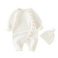 thumbnail image 2 of THDHVS Unisex Newborn Clothes,Toddler Outfits for Girls,Newborn Girl Outfits Unisex Newborn Knit Clothes 2-PC Set Long Sleeve Bodysuit with Hat Solid Color Infant Outfits White 1-1.3 Years, 2 of 7