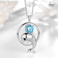 thumbnail image 5 of Juwaliy 925 Sterling Silver Cute Dolphin Necklace for Women,March Birthstone Blue Aquamarine Mom Pendant Sea Animal Jewelry Birthday Gift for Daughter, 5 of 9