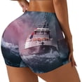 thumbnail image 2 of Fotbe Boat Lighthouse Storm Waves Seamless Shorts, Womens Workout Shorts High Waist Stretch Booty Short for Gym/Yoga/Running/Biking-Small, 2 of 9