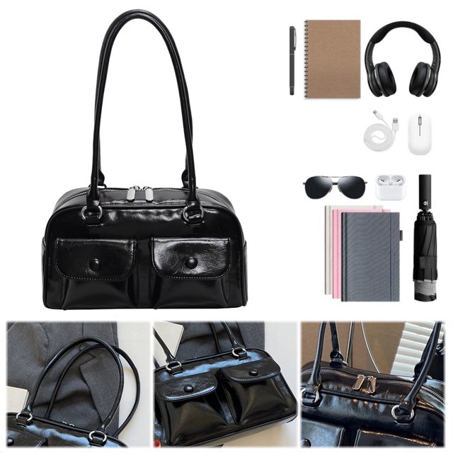 Bolso Boston Tote Bag Mujer Multi Bolsillo Pu Cuero Sólido Axila