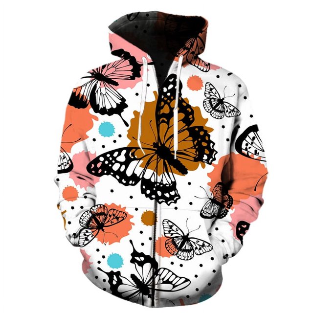 Sudaderas con estampado de mariposas de dibujos animados exquisitos, sudaderas con cremallera estilo Harajuku para hombre y mujer, moda informal y genial.
