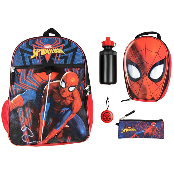 Mochila Marvel Spider-Man para niños con botella de agua, juego de 5 piezas