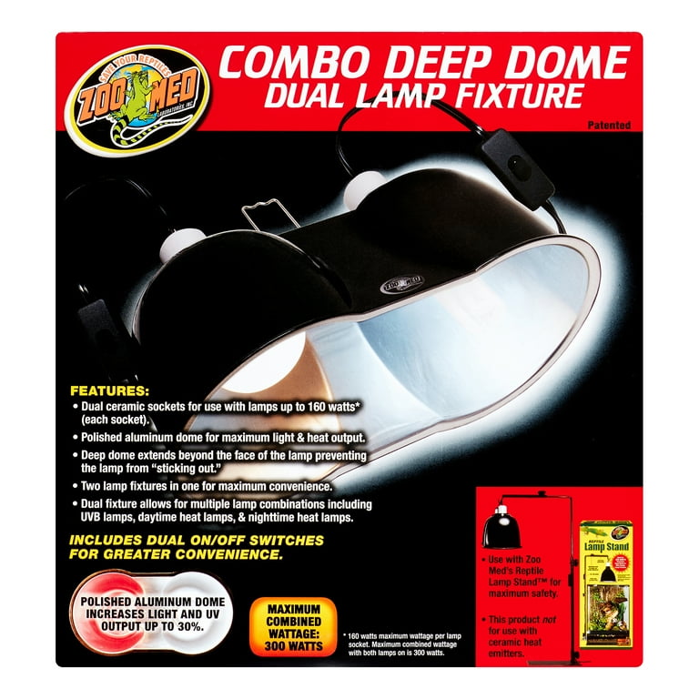 Zoo Med Combo Deep Dome Dual Lamp Fixture, Heat, Light and UVB for