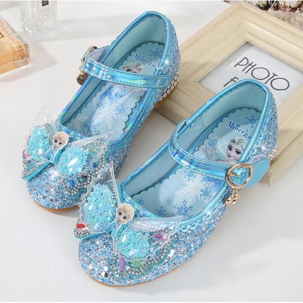 Disney children's high heel princess party shoes summer new girls sandals baby children's shoes little girl crystal shoes36-Insole 22CM Gao Jinjia LED