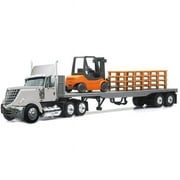 New Ray 16643 Newray 1: 43 Long Haul Trucker - International Lonestar Flatbed with Forklift & Pallets, White