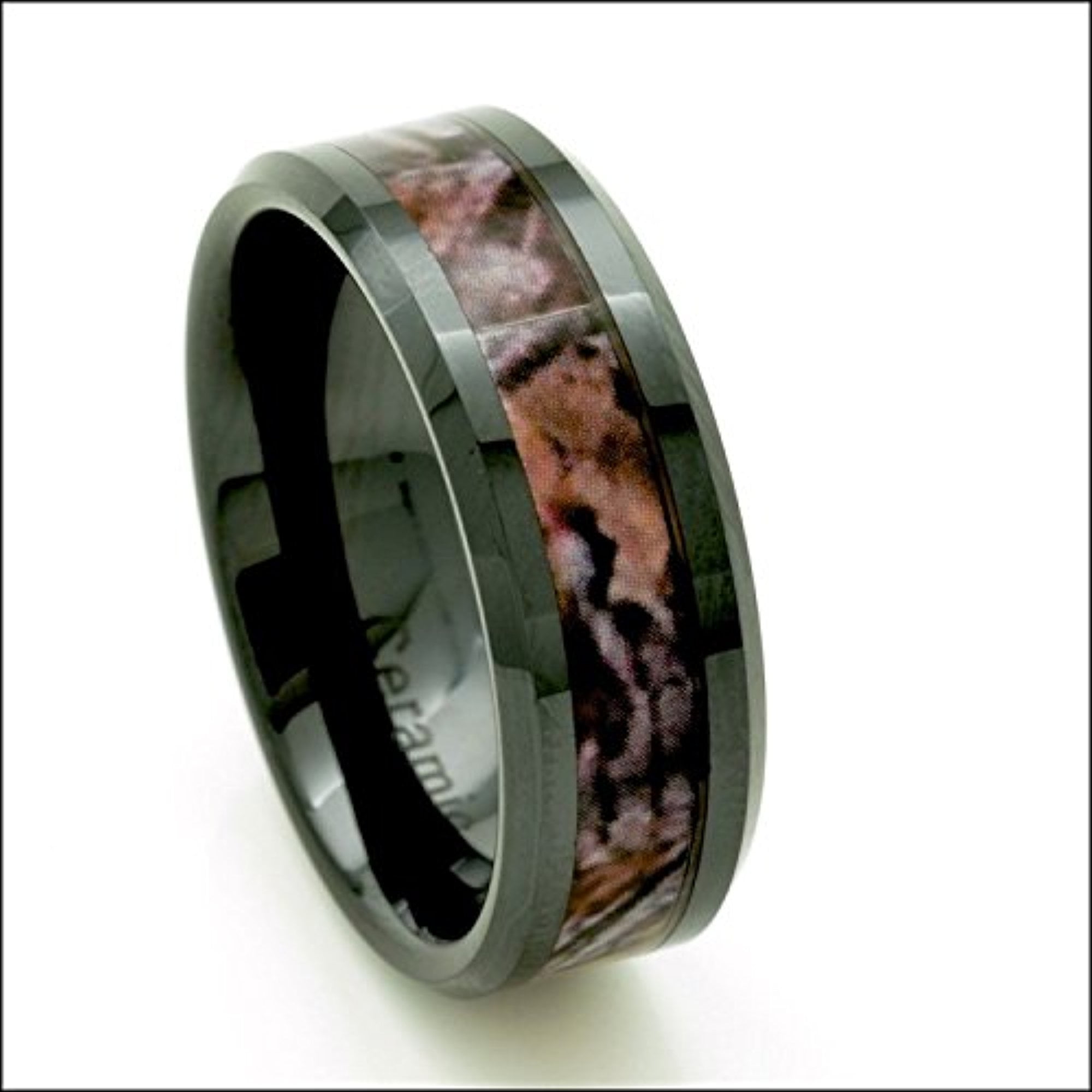 PCH Rings Black Ceramic Men's Hunting Camo Ring 8mm