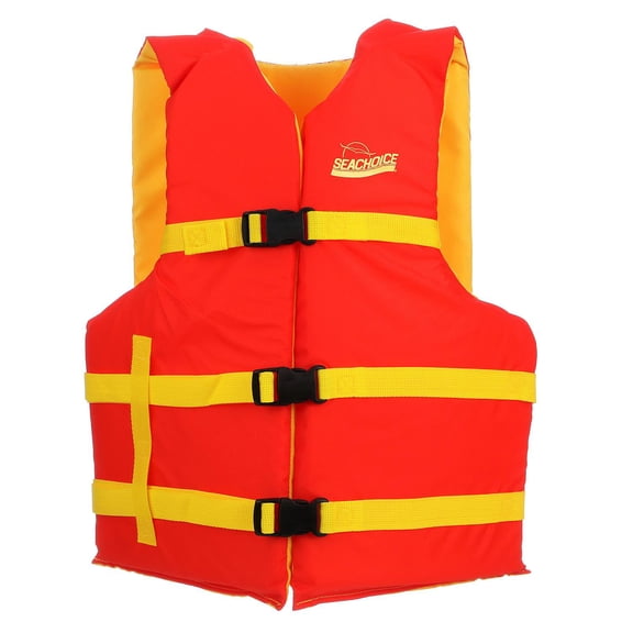 Seachoice Boat Life Jacket, Orange/Yellow, Adult Size, 40-60 In.