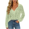thumbnail image 4 of GERsome Long Sleeve Lace Shirts for Women Ruffled V-Neck Trendy Eyelet Tops for Summer Casual Green M, 4 of 6