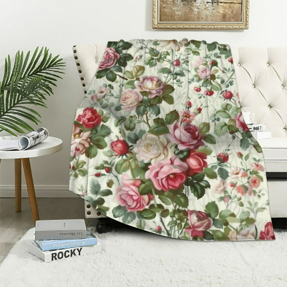 Fenyluxe Roses Throw Blankets for Sofa Couch Cottagecore Room Decor All Seasons Soft Plush Blankets 40x50in