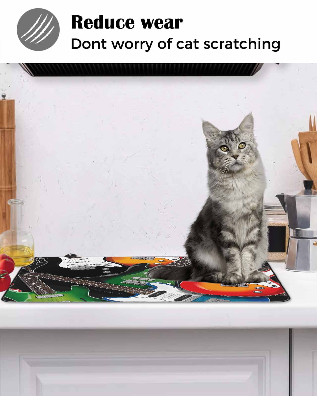 Large Induction Cooktop Protector Mat Guitar Stove Top Covers for Electric Stove, Cartoon Modern Colorful Guitars Decorative Stove Burner Cover Mats, Glass Top Stove Cover
