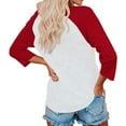 thumbnail image 3 of Fheaev Independence Day 3/4 Sleeve T Shirt For Women Women'S Casual Patchwork Round Neck Three-Quarter Sleeve 3/4 Sleeve T-Shirt Loose Top, 3 of 4