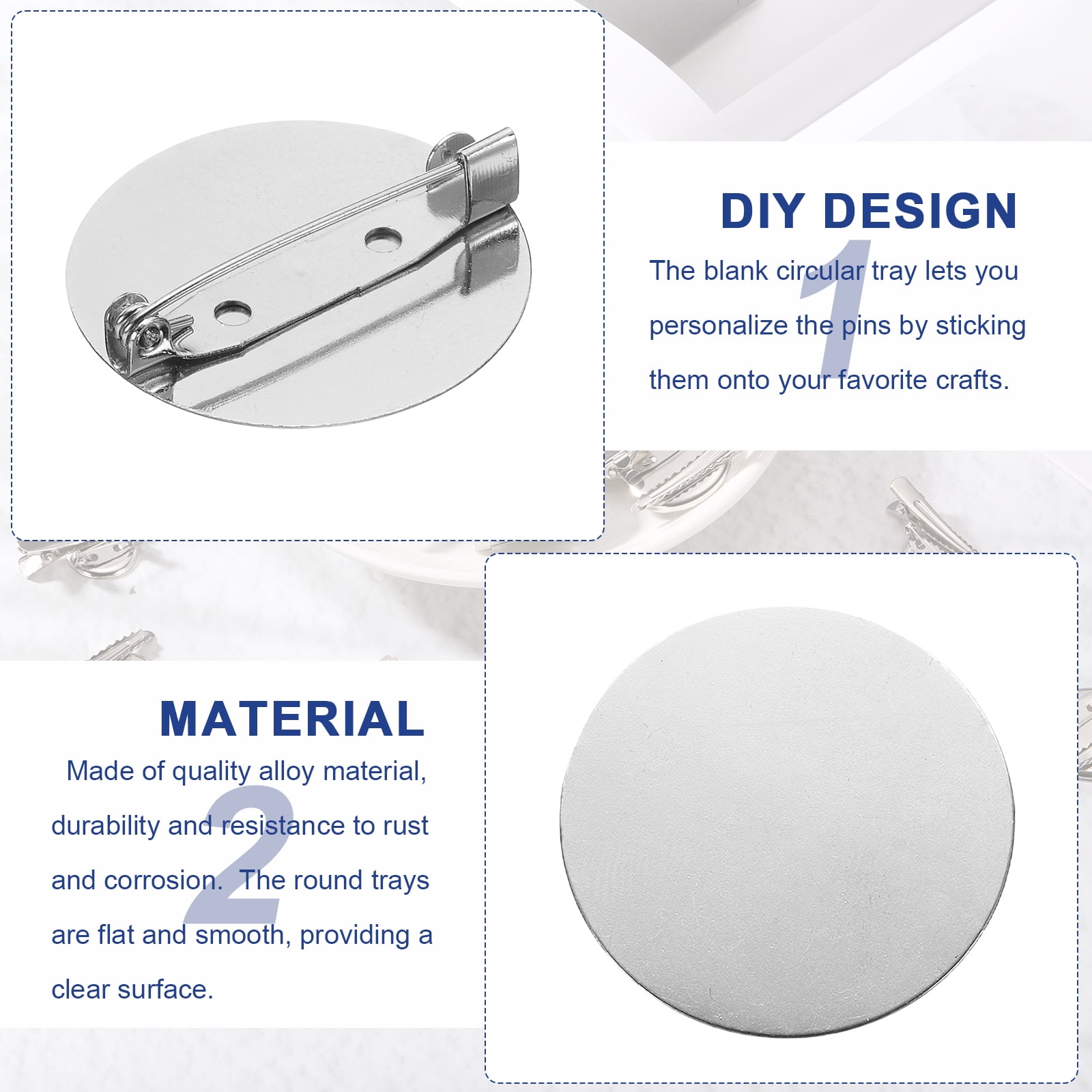 Unique Bargains Brooch Blank Round Trays with Pin Jewelry Making Crafts Silver 1.2"