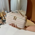 thumbnail image 4 of Luxury cosmetic bag with gold zipper - Elegant white cosmetic organizer with top handle closure, spacious interior, suitable for travel, everyday use, and special occasions - Durable synthetic leathe, 4 of 20