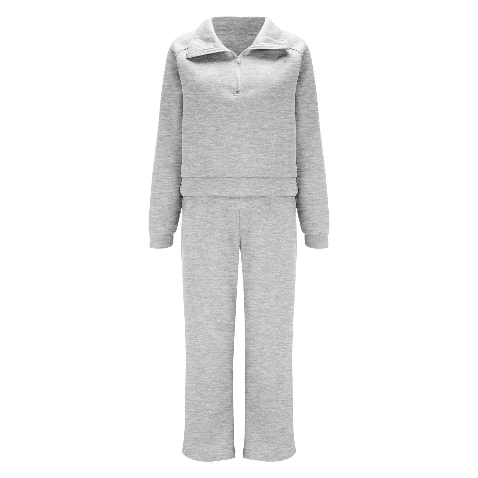 CILENON Travel Outfits for Women 2 Piece Sets Women Two Piece Outfits Sweatsuit Set Quarter Zip Sweatshirt Wide Leg Sweatpant Fall Set Tracksuit Comfy Sets for Women Clothing (Gray,S)