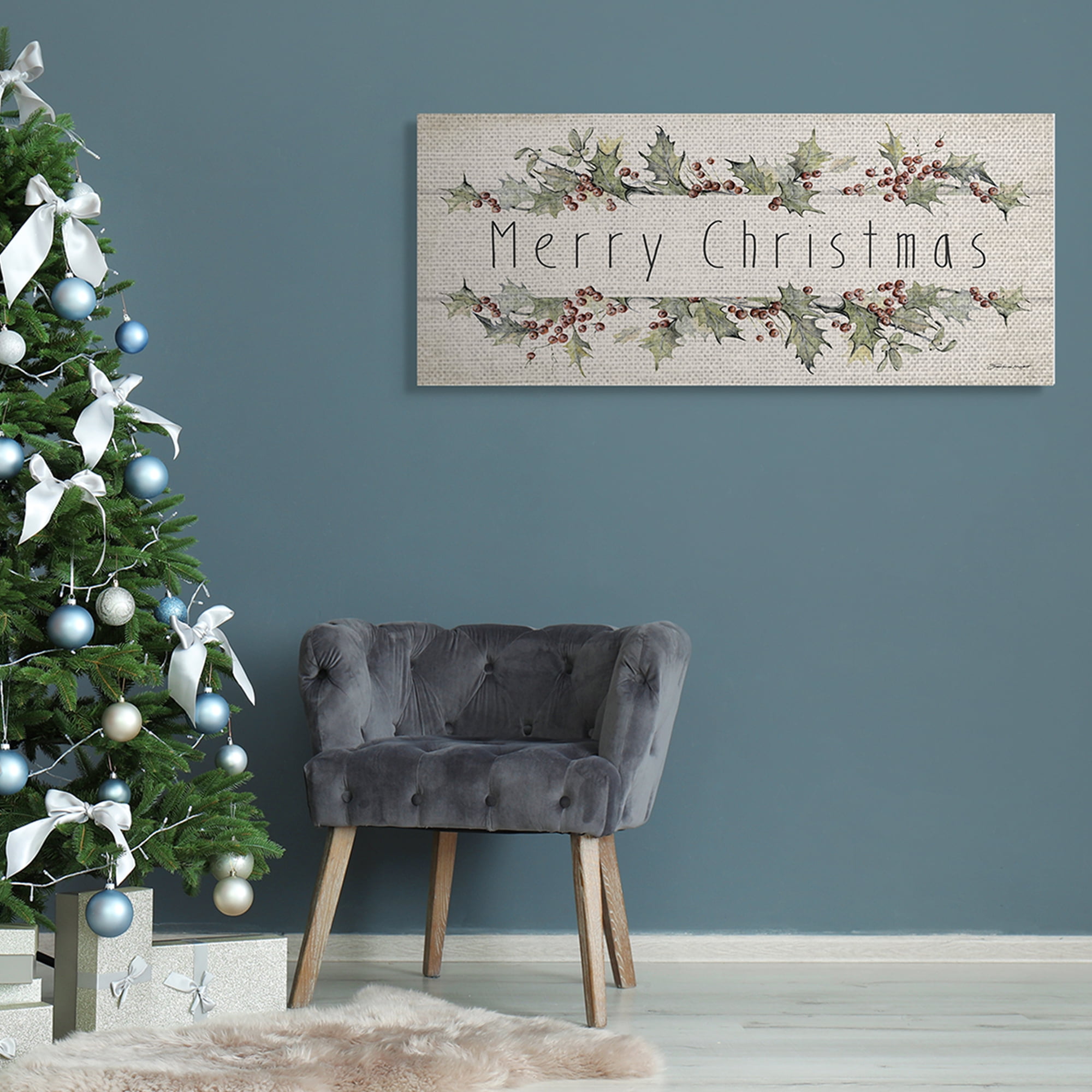 Stupell Industries Merry Christmas Sentiments Winter Holly Florals Inspirational Painting Gallery Wrapped Canvas Art Print Wall Art, 17 x 40