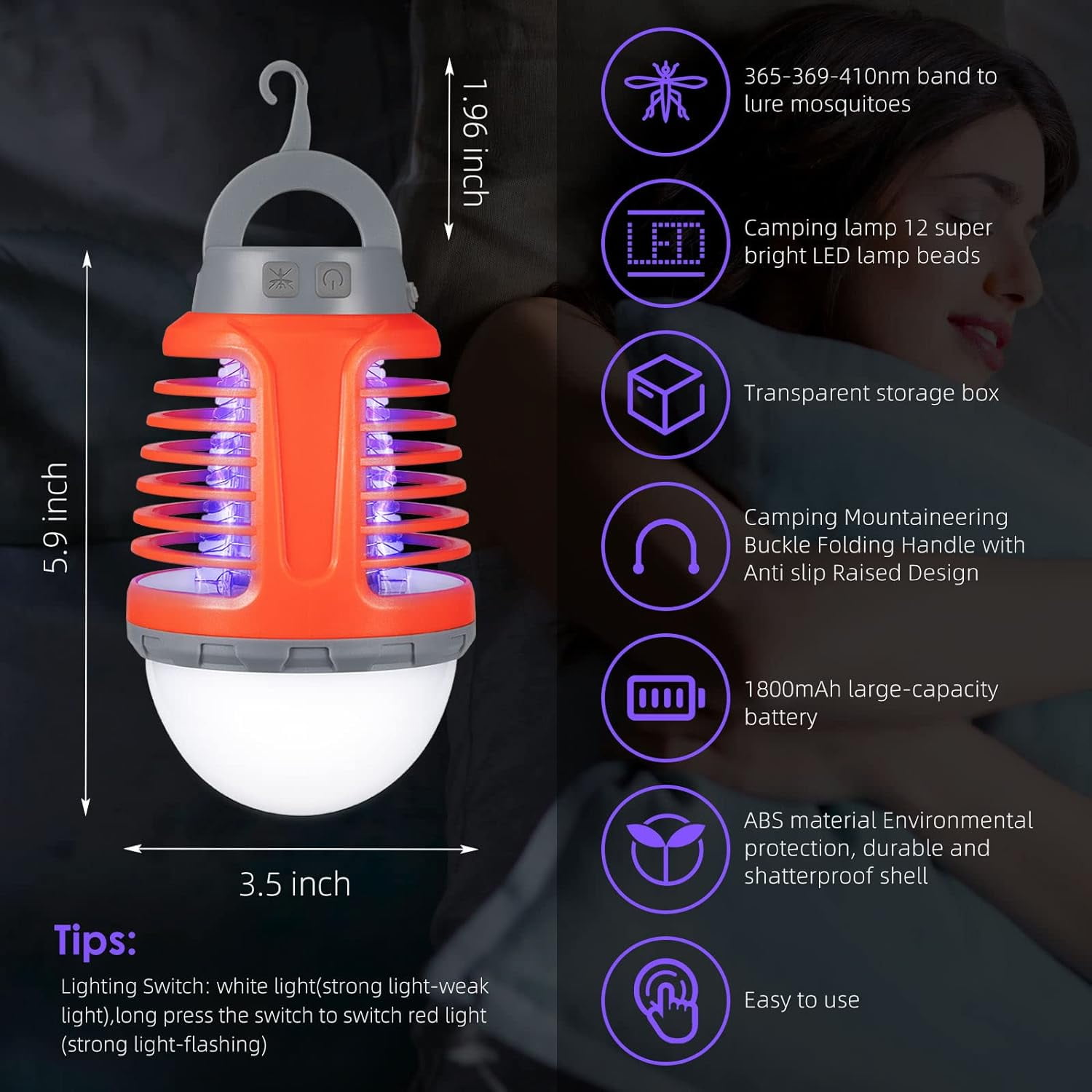 G·PEH light bulb Bug Zapper, 2 Pack 2 IN 1 Rechargeable Mosquito Killer LED Flashlight For Home & Camping Orange