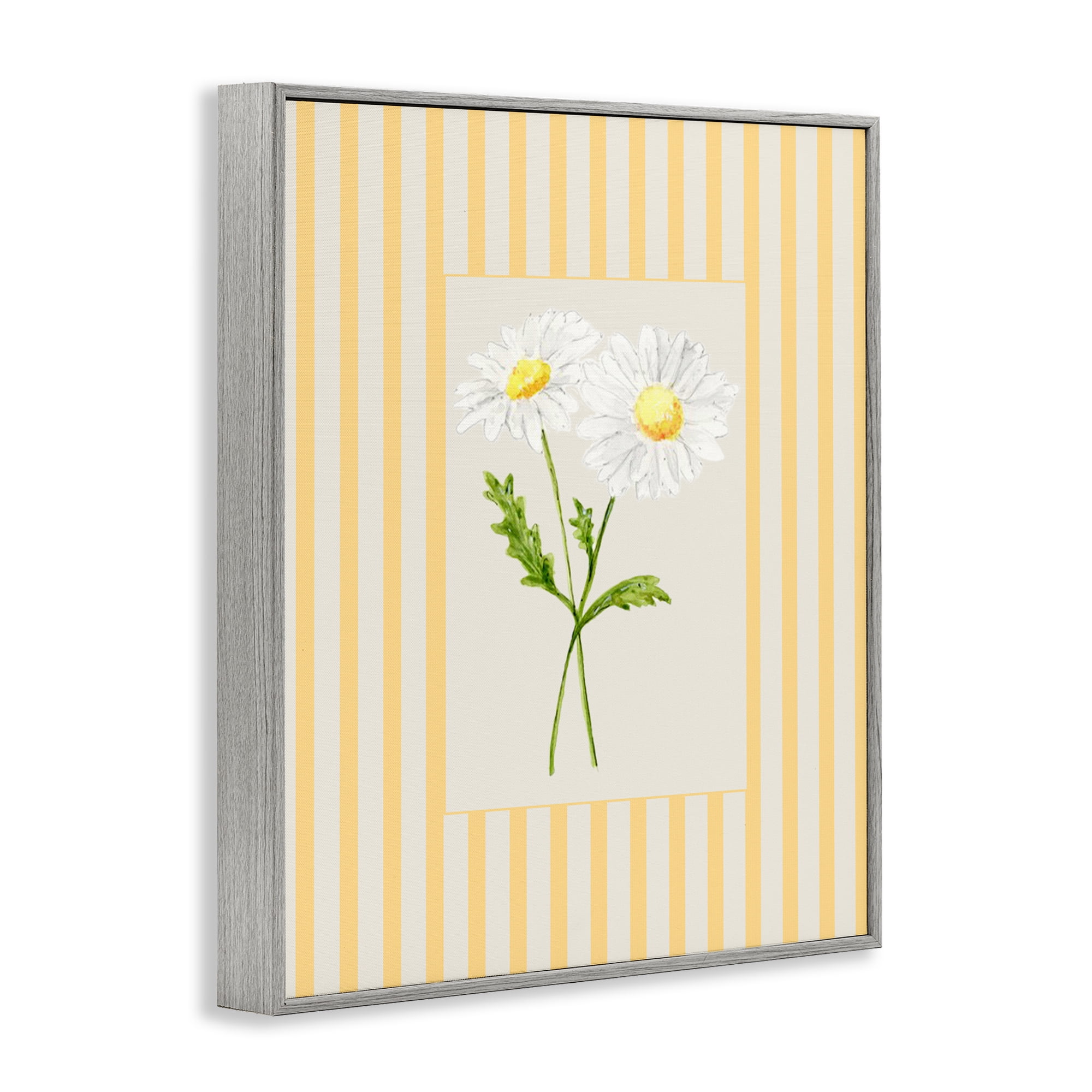 Yellow Stripe Daisy Gray Framed Giclee Art, design by Lisa Wehmeyer
