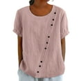 thumbnail image 2 of Tittly Button Down Shirts Womens Shirts Women's Vintage Cotton And Linen Down Casual Top Tshirts Shirts Short Sleeve Shirts Pink 5XL, 2 of 4