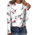 thumbnail image 1 of IROINID en Solde T-shirt à Manches Longues en Polyester pour Femmes Confortable Col Rond Hauts Amples Imprimés T-Shirts Blouse, Blanc, 1 of 5