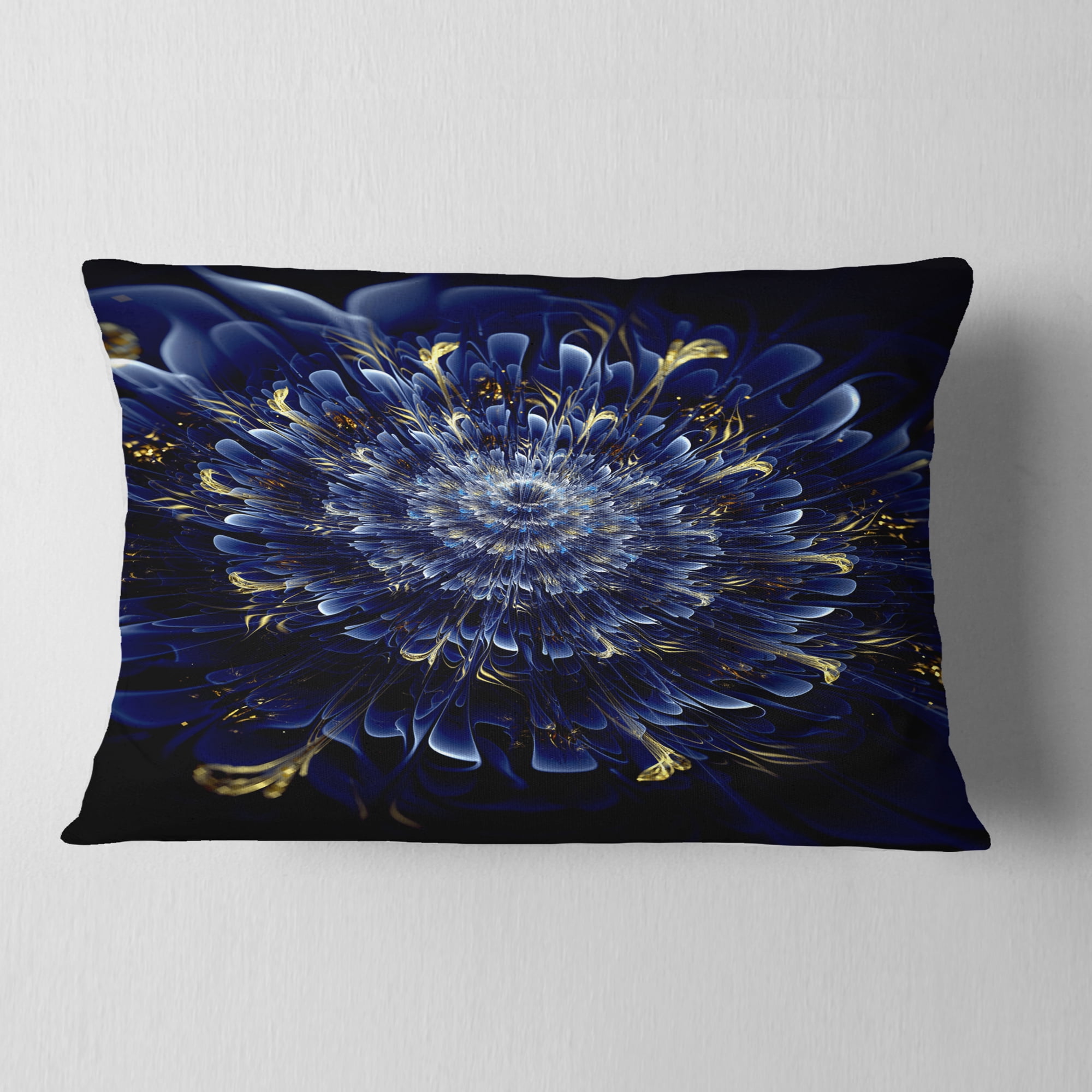 Designart Blue Fractal Flower - Floral Throw Pillow - 12x20