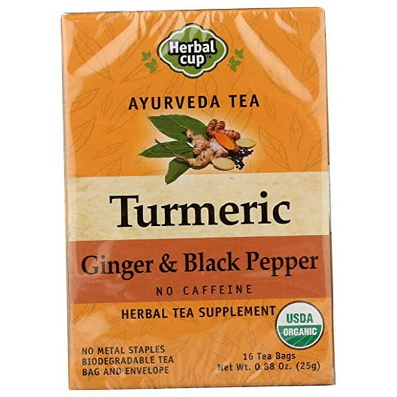 HERBAL CUP TURMERIC GINGER & BLACK PEPPER TEA - 16 Tea Bags ORGANIC Pack of 6