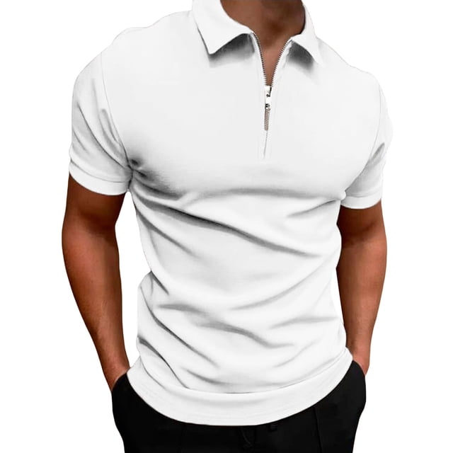 xiaxaixu Men's Collared Tops Golf Shirts Casual Short Sleeve Quarter Zip Solid Color Slim Fit T-Shirts