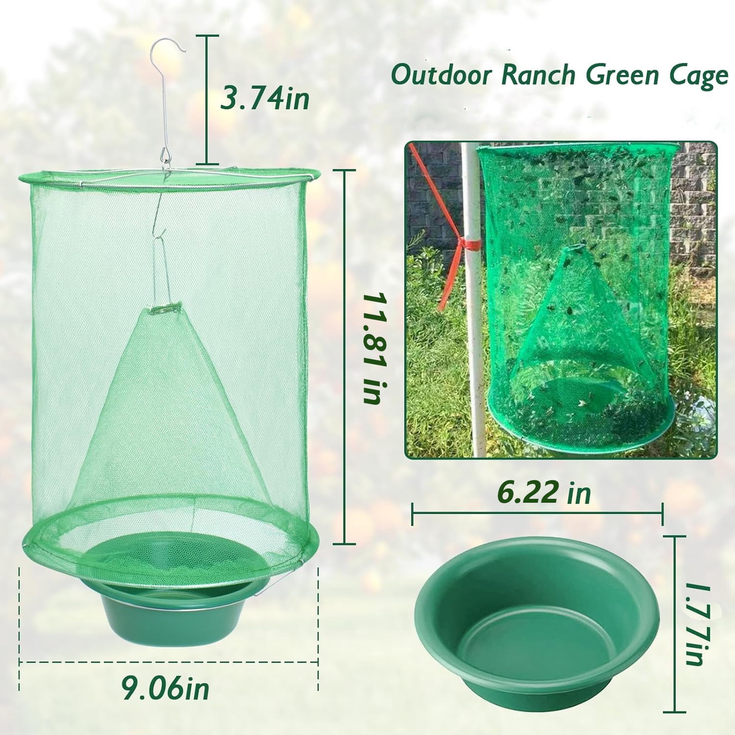 RIDWIND 24-Pack Ranch Fly Trap Reusable Hanging Fly Catcher Cage with Pots Flies Killer Control for Indoor and Outdoor, Family Farms, Park, Restaurants
