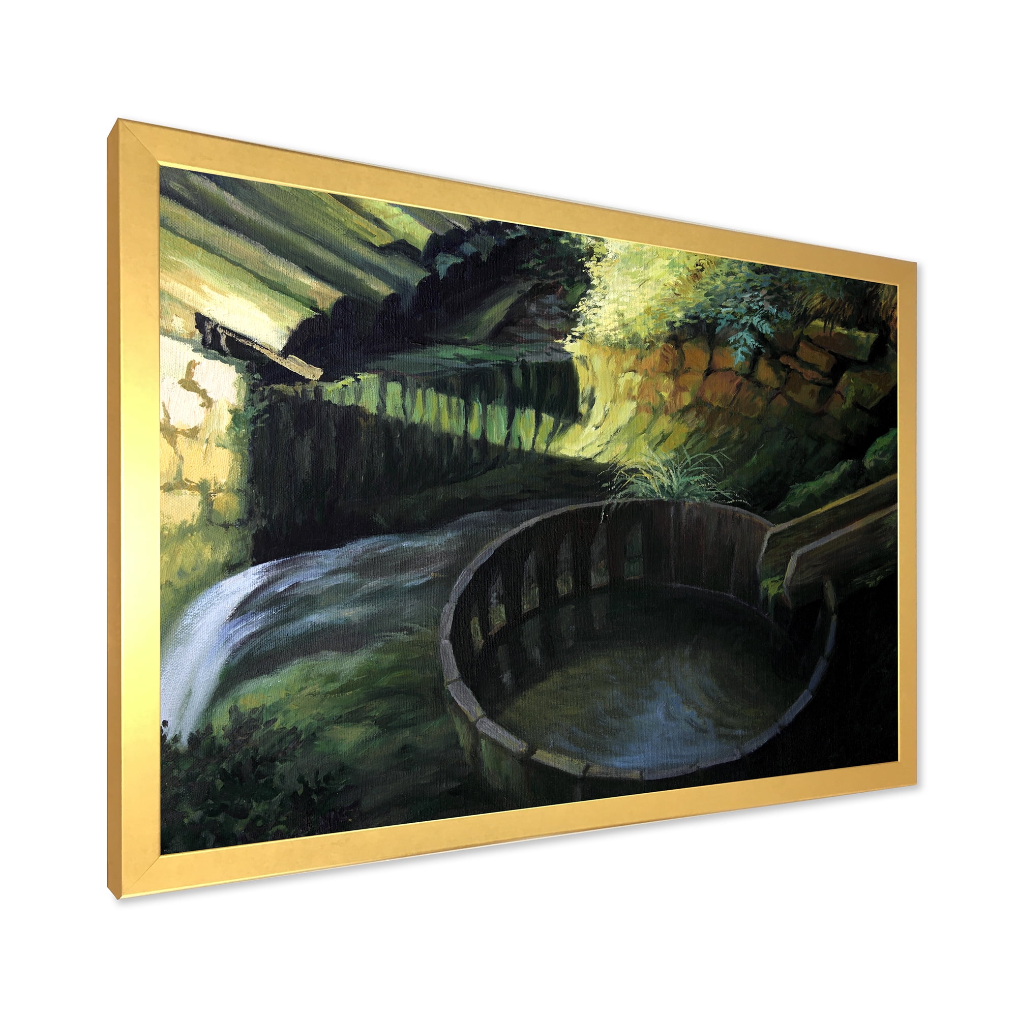 Designart 'Old Watermill In Green Nature Landscape' Lake House Framed Art Print