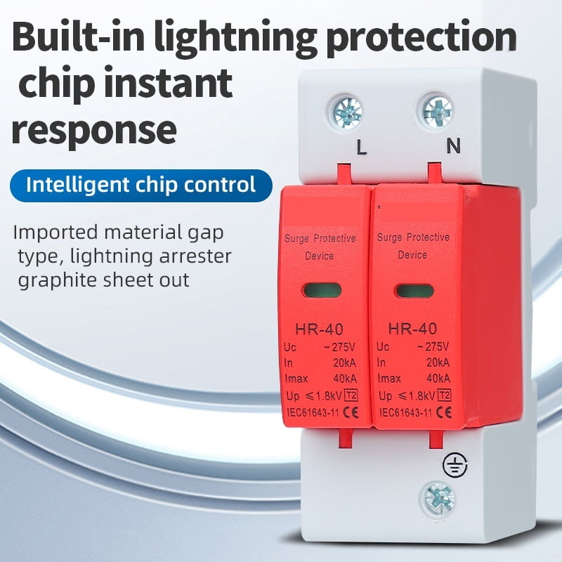 House AC 385V SPD Lightning Surge Protector 1P 2P 3P 4P Solar PV Low-Voltage Arrester Device with Options for 20KA-60KA Protecti